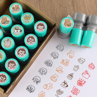 浸透印迷你印章儿童小学生可爱卡通印章宝宝打卡手账食物运动乐器日常图案盖印章可爱图标批改作业