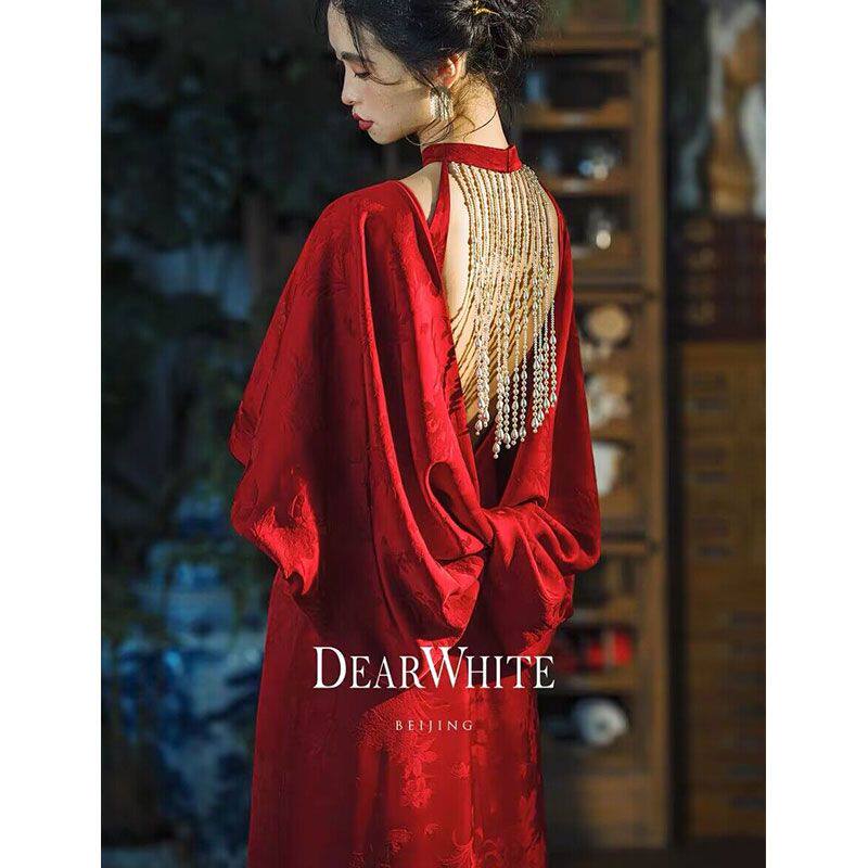 亲爱的白原创重工旗袍新中式红色礼服连衣裙气质高级感裙子