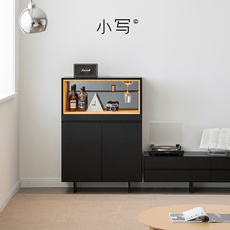 现代简约黑色实木餐边柜展示柜