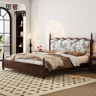 法式复古齐边床全实木床主卧中古风软包床1.8米高端大气双人床