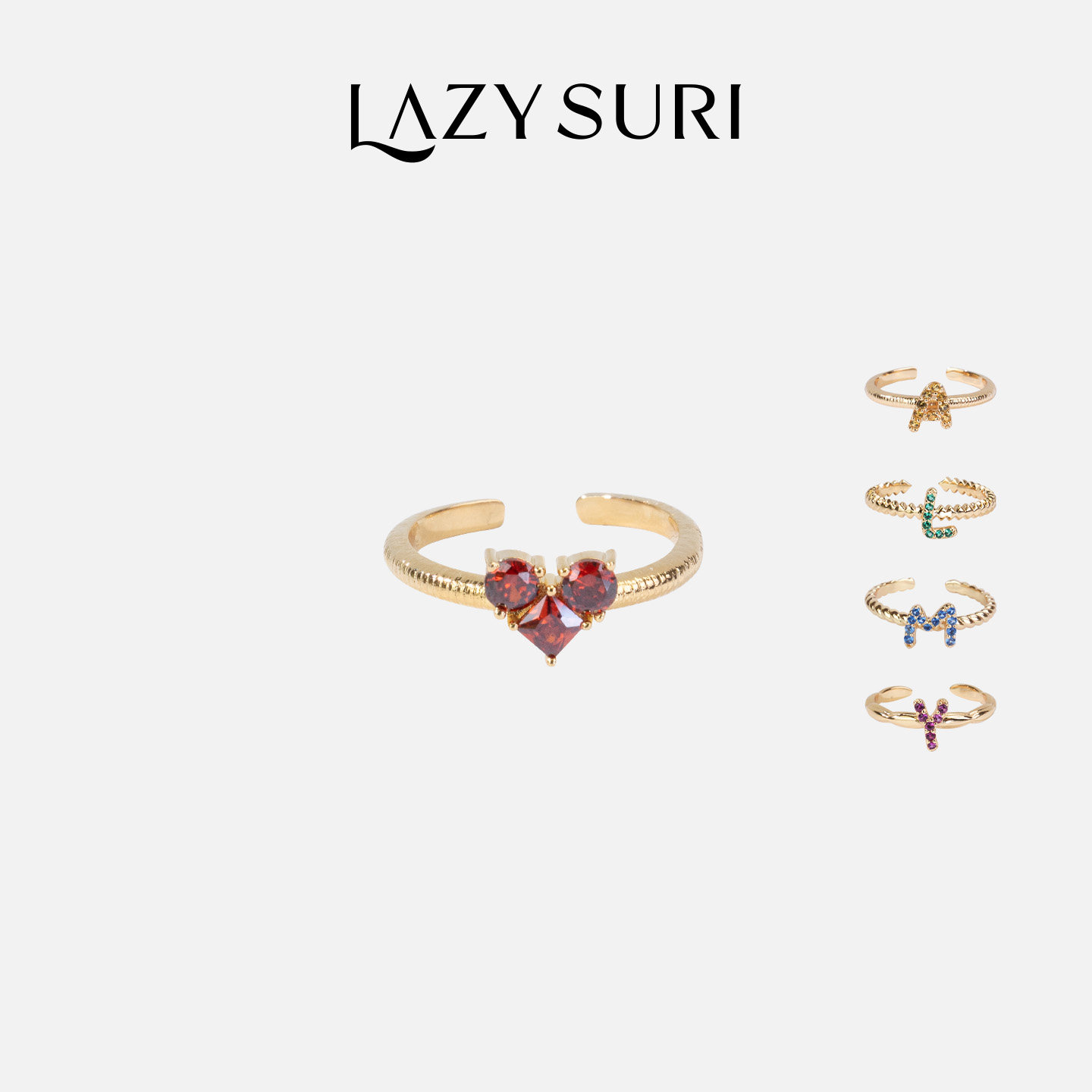 LAZYSURI星光字母系列叠戴开口戒指项链
