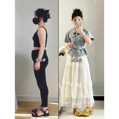 夏季搭配套装裙女大码胖mm气质时尚独特短袖牛仔外套蛋糕半身裙子