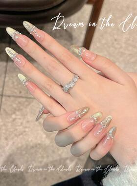 穿戴甲秋冬温柔款渐变猫眼美甲爆闪堆钻新款手工显白高级感穿戴甲