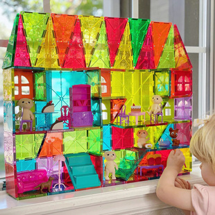 MagnaTiles磁力片彩窗积木拼装磁铁棒儿童益智启蒙玩具男女孩礼物