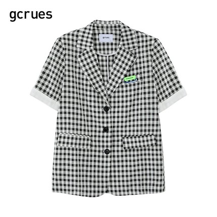 gcrues格纹西装短袖2024新款韩版时尚潮流外套薄款女夏宽松洋气