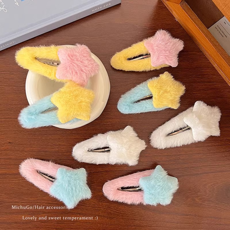 毛绒绒星星BB夹可爱秋冬发饰
