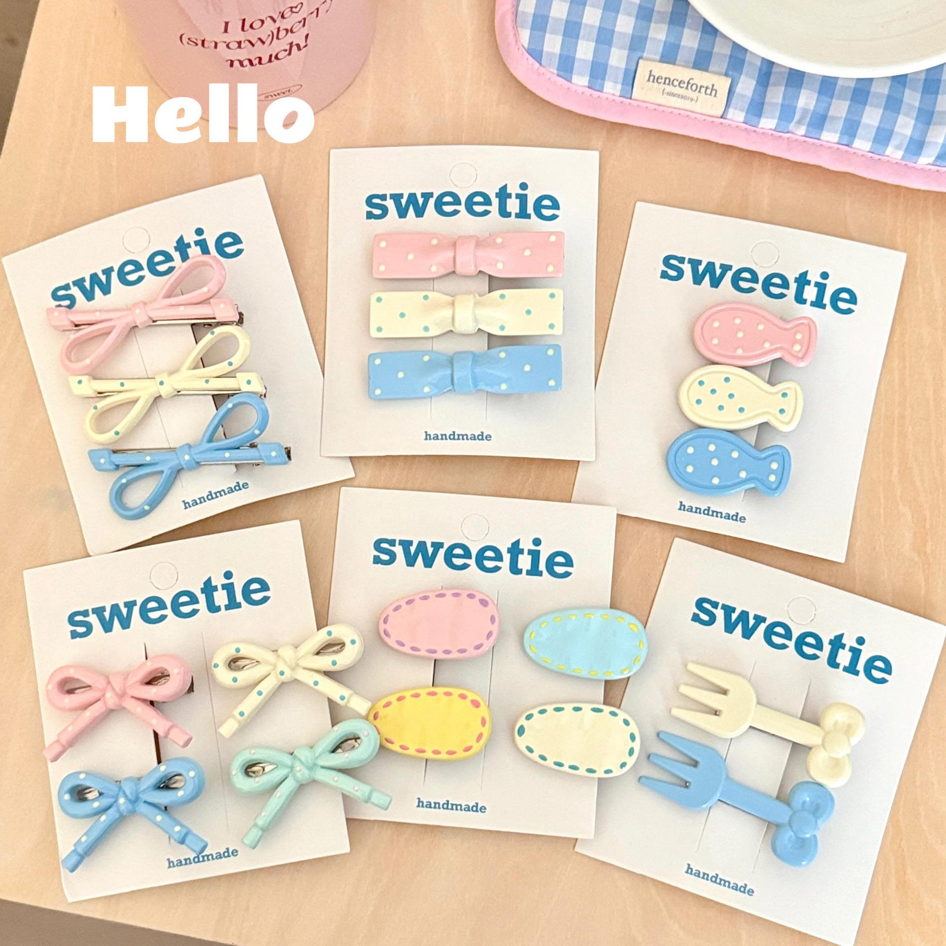 韩系简约波点粉色蝴蝶结发夹