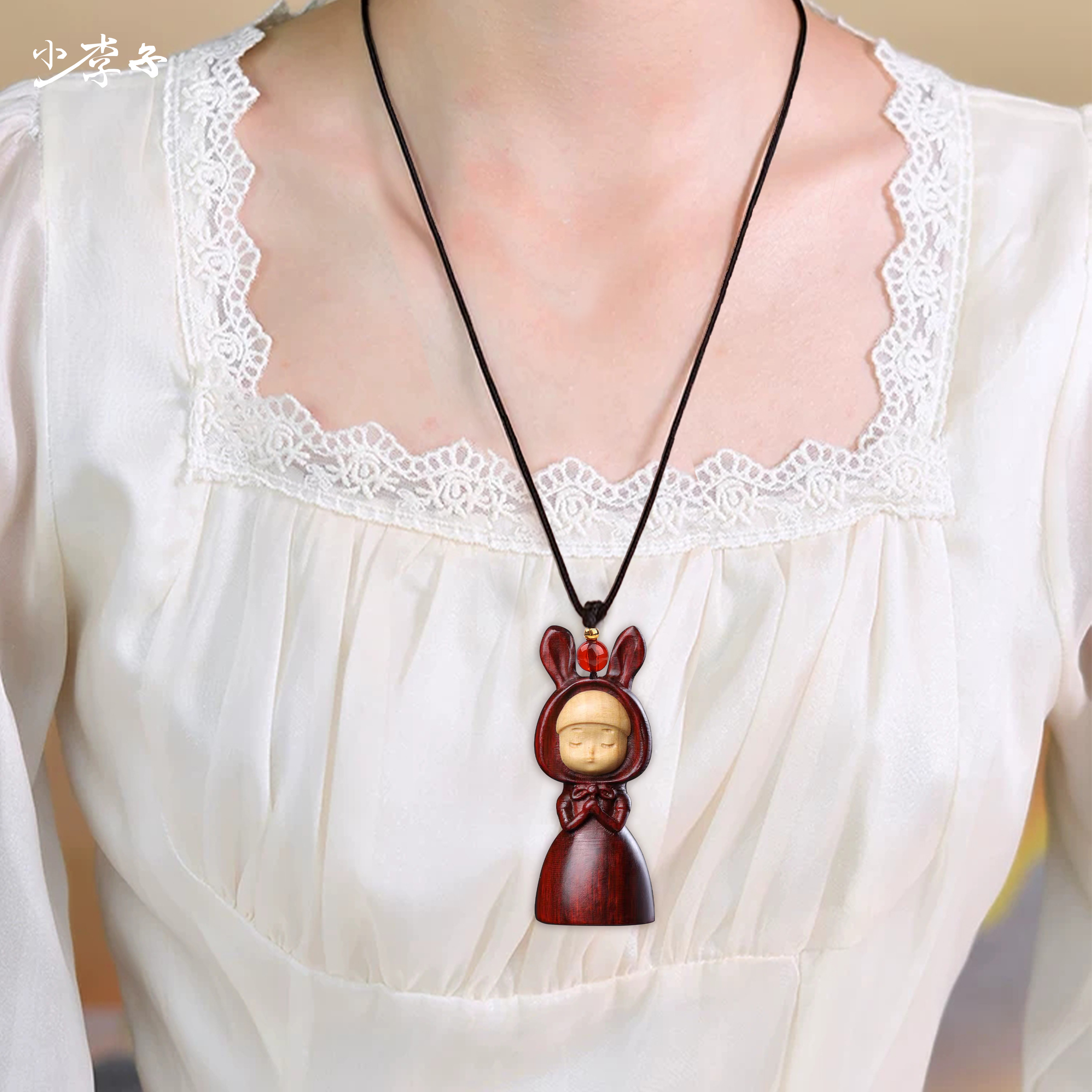 百搭檀木吊坠项链长款送朋友礼物