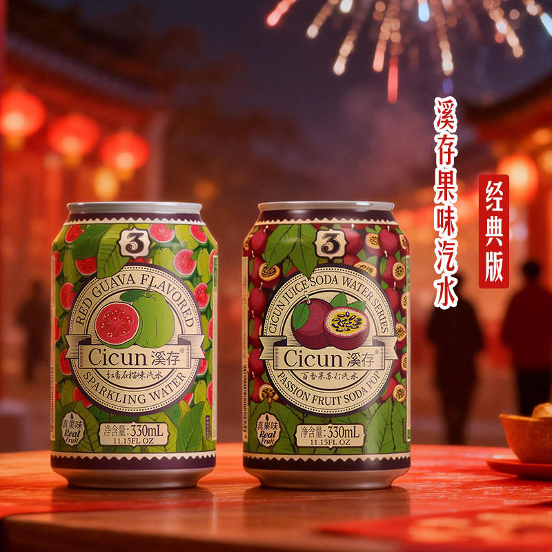 溪存苏打水真果汁口味气泡水碳酸汽水尝鲜装330ml*2罐装