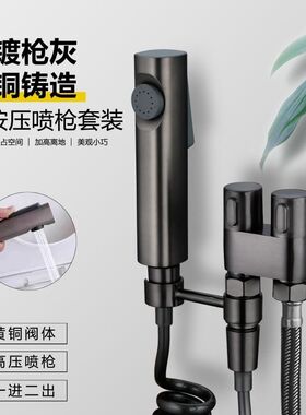 品质枪灰色马桶伴侣一进二出双控开关4分马桶洗衣机水龙头