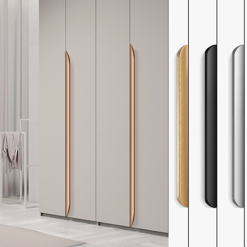 衣柜拉手隐形免打孔现代简约高档加长抽屉橱柜门暗把手黑色圆弧型