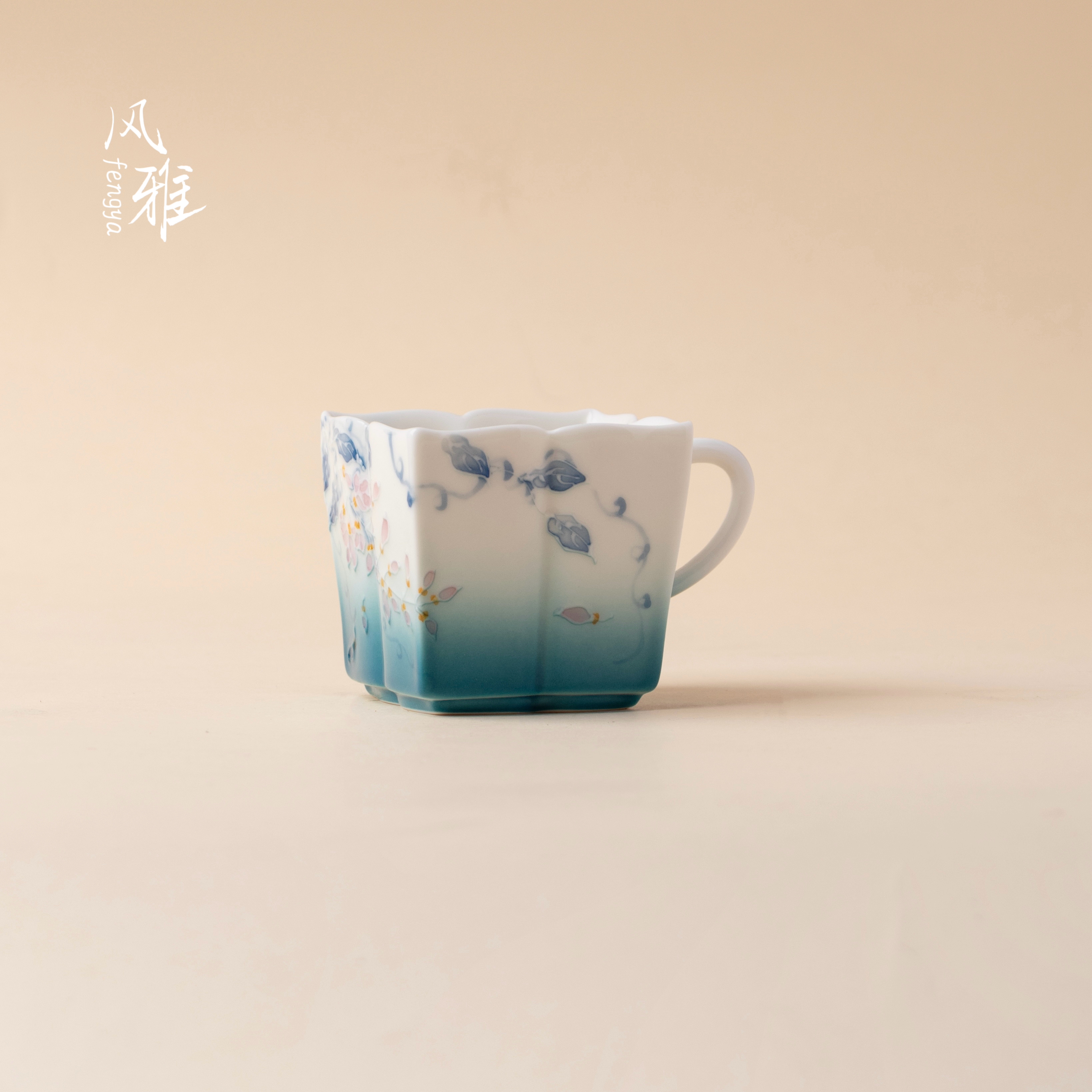 风雅手绘玉泥幽兰藤雾四方杯中式高档茶杯家用功夫茶具精致主人杯