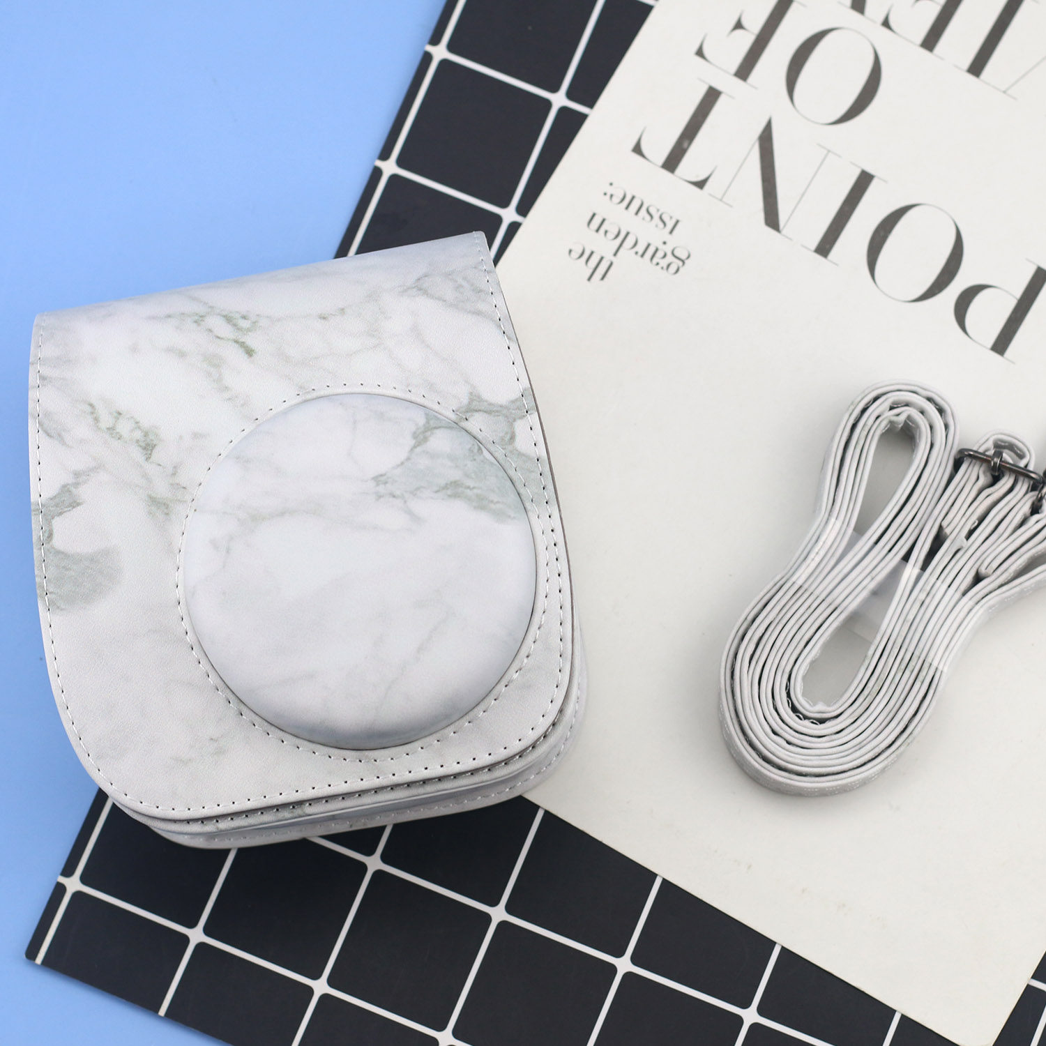 日系复古大理石保护套相机包拍立得mini12/11/10/9/8富士