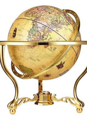 金球万向旋转地球仪大号立体高清三脚金色复古家居摆件带指南针
