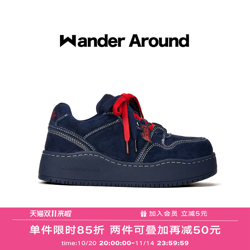 Wander around2025年秋季新款复古藏青蓝厚底增高休闲板鞋女