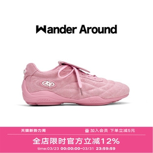 Wander around2026春秋新款粉色厚底增高足球鞋复古德训鞋女