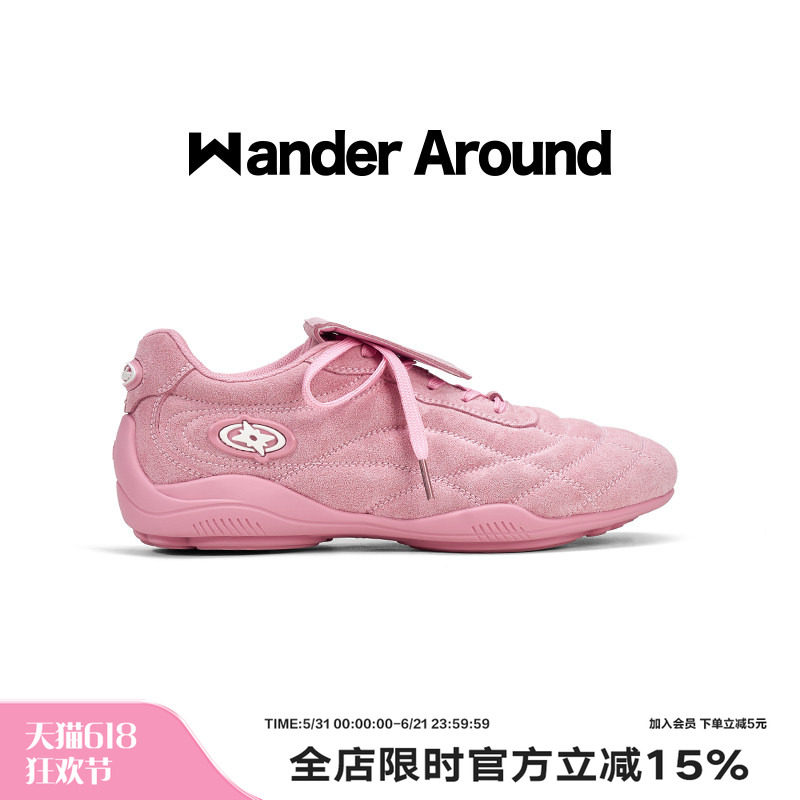 Wander around2026春秋新款粉色厚底增高足球鞋复古德训鞋女
