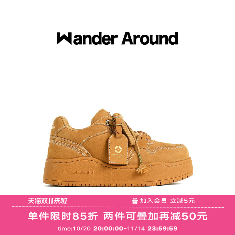 【明星同款】Wander around 复古棕色厚底增高休闲板鞋男女同款
