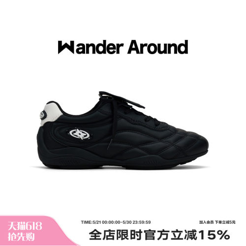 Wander around2026春秋新款黑白拼色厚底增高足球鞋复古德训鞋女