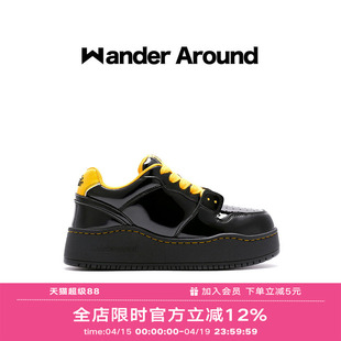 Wander around2025年春季新款厚底增高黑色休闲板鞋女