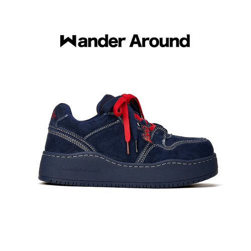 Wander around2025年秋季新款复古藏青蓝厚底增高休闲板鞋女