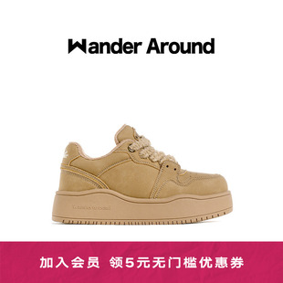 Wander around秋冬加绒款 燕麦可可棕色毛绒鞋 带厚底增高休闲板鞋