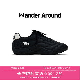 Wander around2026春秋新款黑白拼色厚底增高足球鞋复古德训鞋女