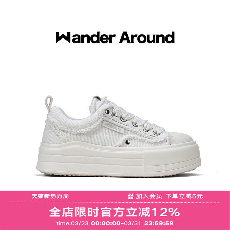 Wander around漫行2026新款厚底增高破坏做旧休闲帆布鞋女