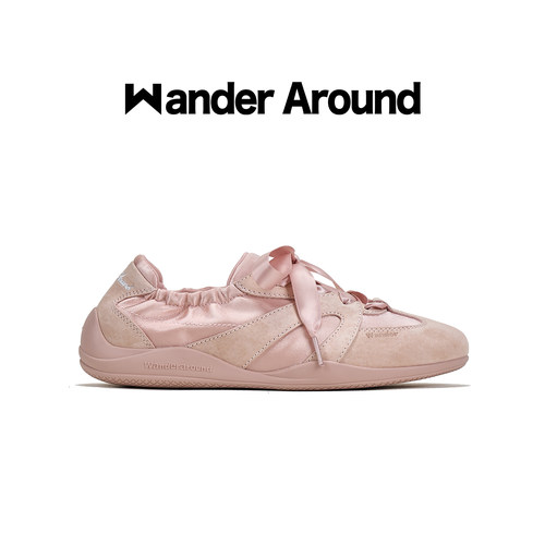 Wander around2026秋款粉色厚底增高3CM休闲鞋复古芭蕾德训鞋女