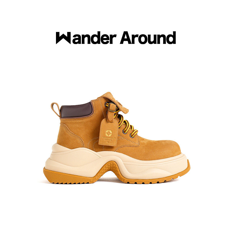 Wander around漫行秋冬款砂砾黄厚底增高短款马丁靴休闲大黄靴女