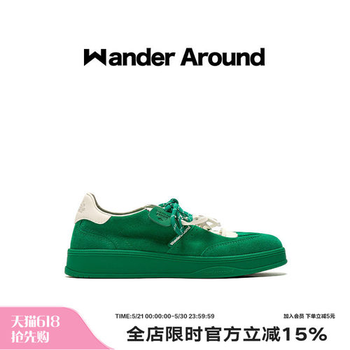 【明星同款】Wander around2025新款白绿休闲板鞋复古德训鞋女