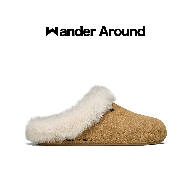 Wander around厚底增高牛皮绒面革加绒勃肯鞋复古休闲懒人毛拖女