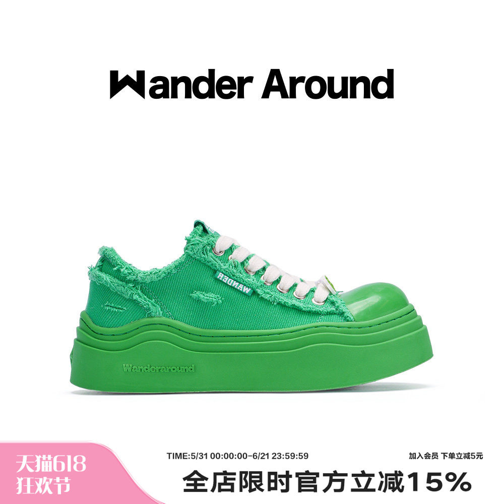Wander Around 漫行2024年春夏新款青草绿大头帆布鞋做旧休闲鞋女