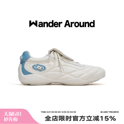 Wander around2026春秋新款白蓝拼色厚底增高足球鞋复古德训鞋女