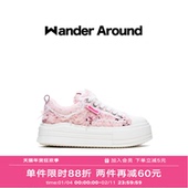 Wander 女 云朵系列粉色羽毛厚底增高帆布鞋 around2025年秋季 新款