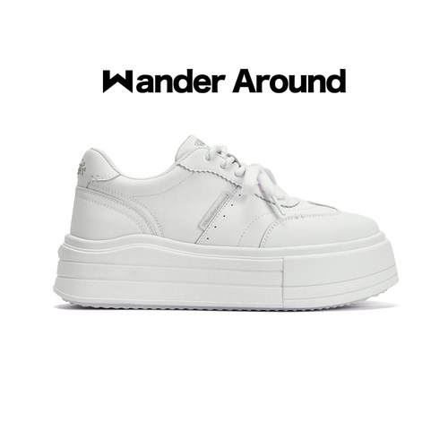 Wander around2026秋冬新款厚底增高休闲板鞋复古白色德训鞋女