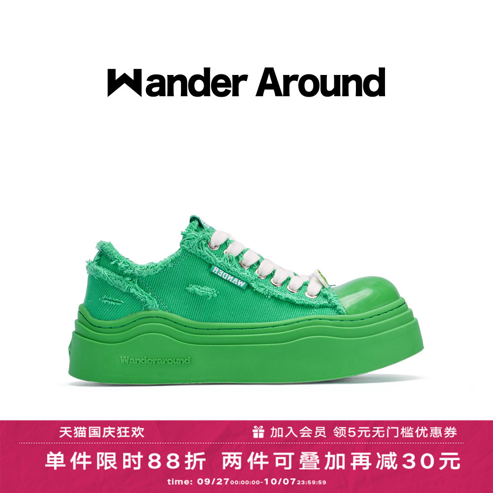 Wander Around 漫行2024年春夏新款青草绿大头帆布鞋做旧休闲鞋女