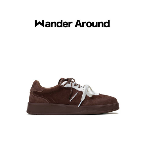 Wander around2025秋季新款棕色拼白厚底增高休闲鞋复古德训鞋女