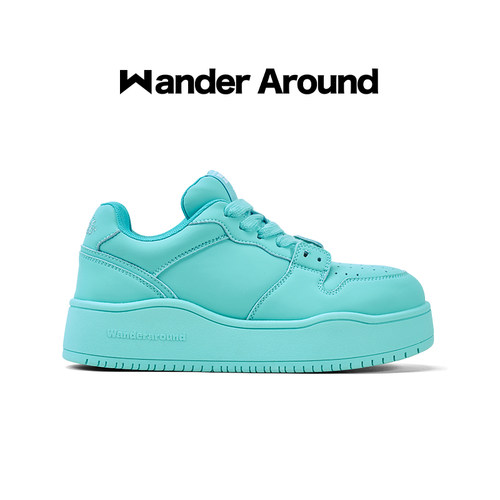 Wander around2026年春秋新款经典青绿色厚底增高休闲板鞋女