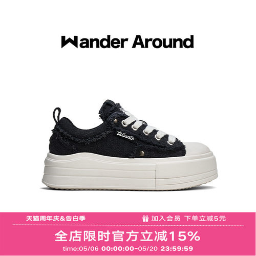 Wander around漫行2026新款厚底增高破坏做旧休闲帆布鞋女