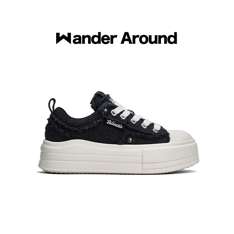 Wander around漫行2026新款厚底增高破坏做旧休闲帆布鞋女