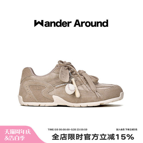 Wander around2025秋季新款厚底增高德训鞋休闲复古足球鞋女