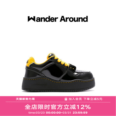 Wander around2025年春季新款厚底增高黑色休闲板鞋女