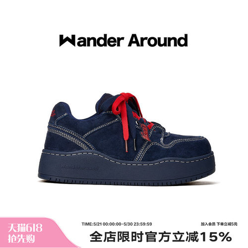 Wander around2025年秋季新款复古藏青蓝厚底增高休闲板鞋女