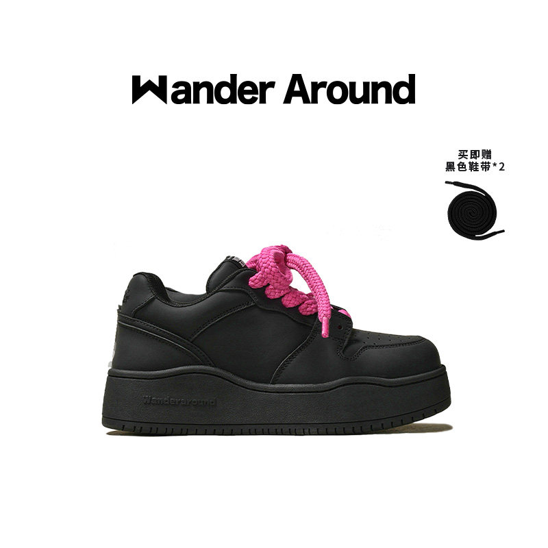 【明星同款】Wander around春秋款黑色厚底增高休闲板鞋男女同款