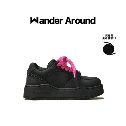 【明星同款】Wander around春秋款黑色厚底增高休闲板鞋男女同款
