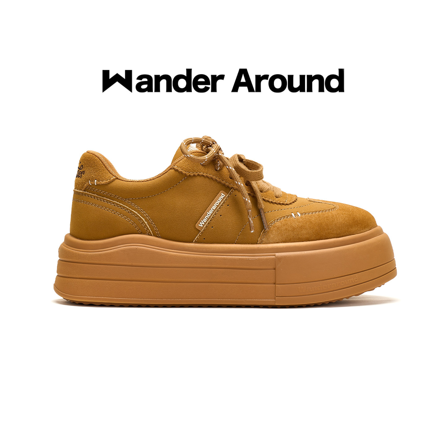 Wander around2026秋冬新款厚底增高休闲板鞋复古棕色德训鞋女图片
