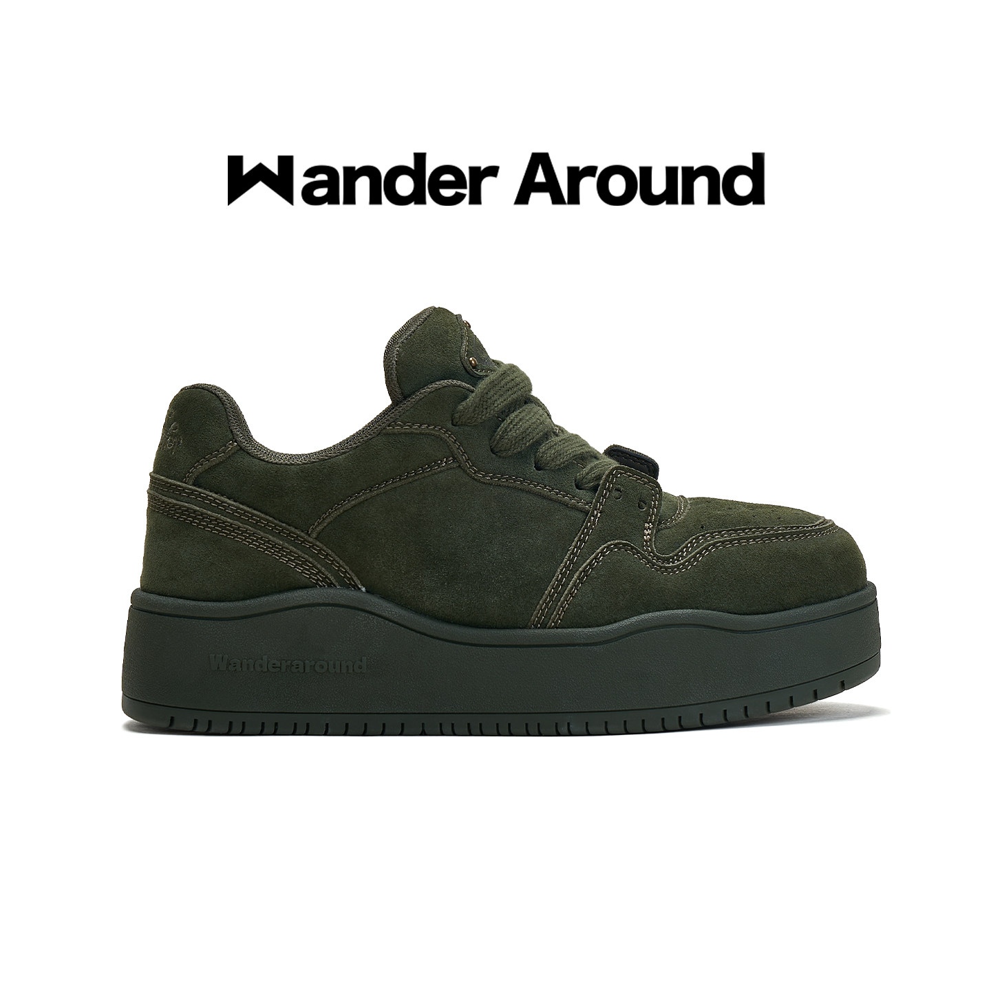 Wander around2026年秋季新款复古墨绿色厚底增高休闲板鞋女