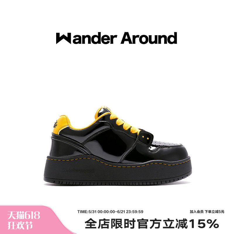 Wander around2025年春季新款厚底增高黑色休闲板鞋女
