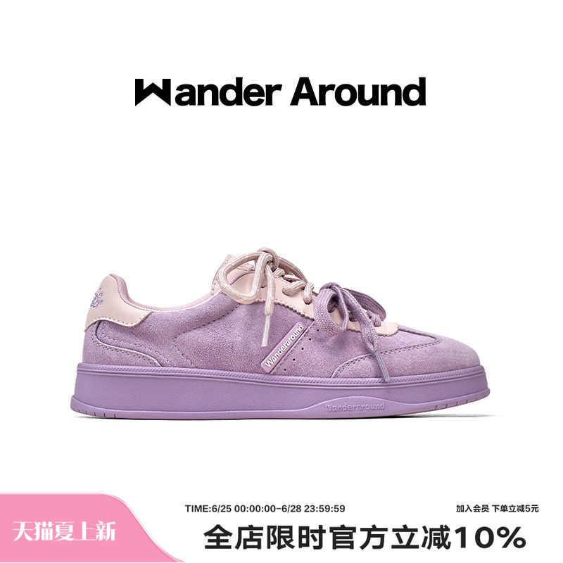 Wander around2026春秋新款紫色厚底增高休闲鞋复古芭蕾德训鞋女